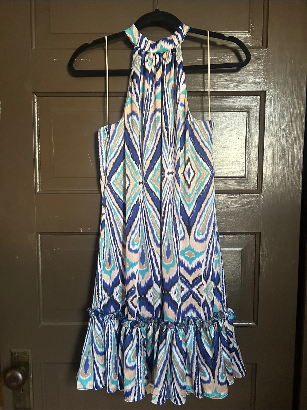 Trina Turk Blue Teal Halter-Style Printed Dress